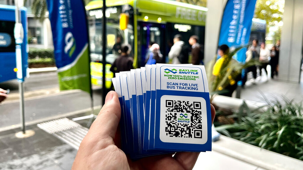 Scan QR code for live updates on Baylink Bus tracking daily